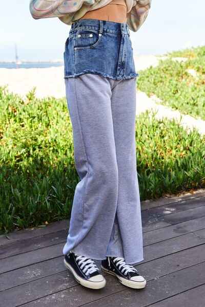Davi & Dani Raw Hem Denim Patchwork Wide Leg Pants - Damned Threads